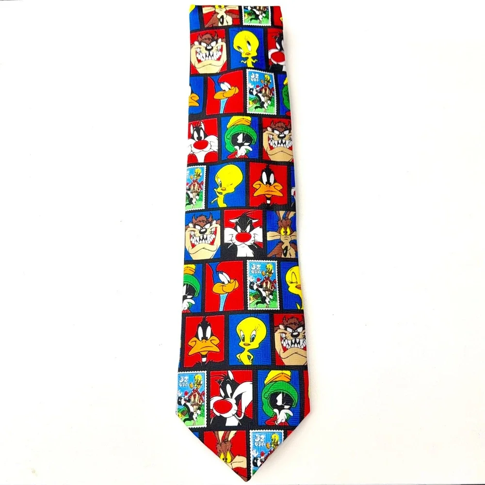 Vintage 1997 Looney Tunes Stamp Collection USPS Mens Tie Color Block Characters